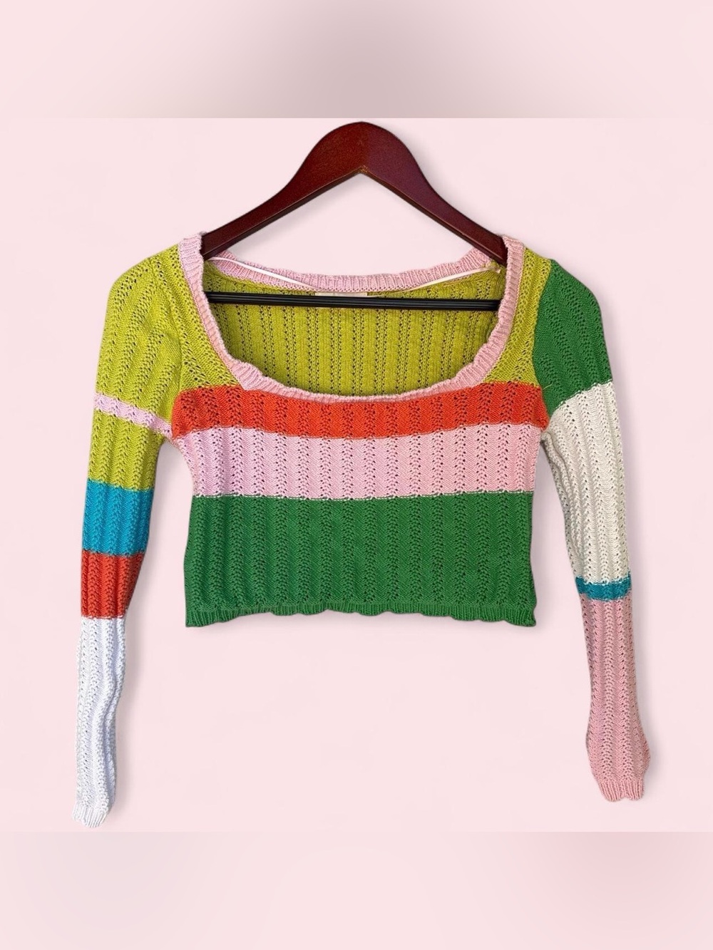 La Hearts Multicolor Striped Knit Crop Top